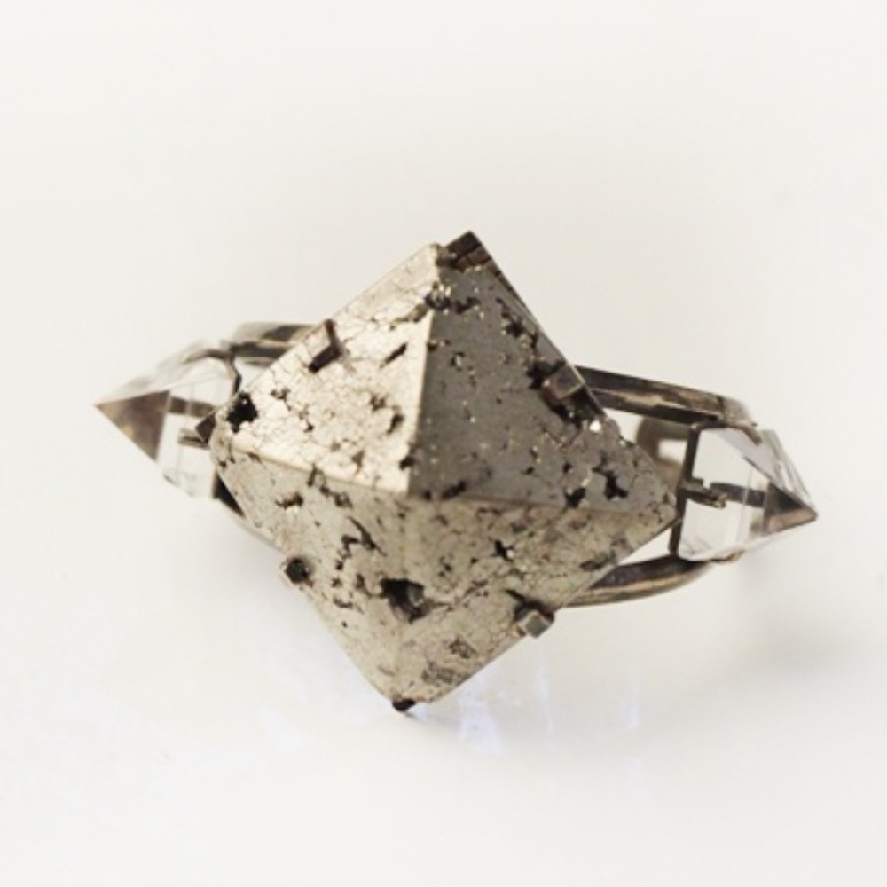 Pyrite and quartz pyramid cuff